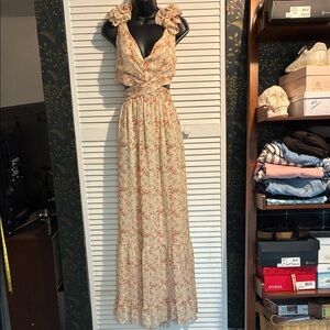 Fate Floral Maxi Dress in Cream and Red